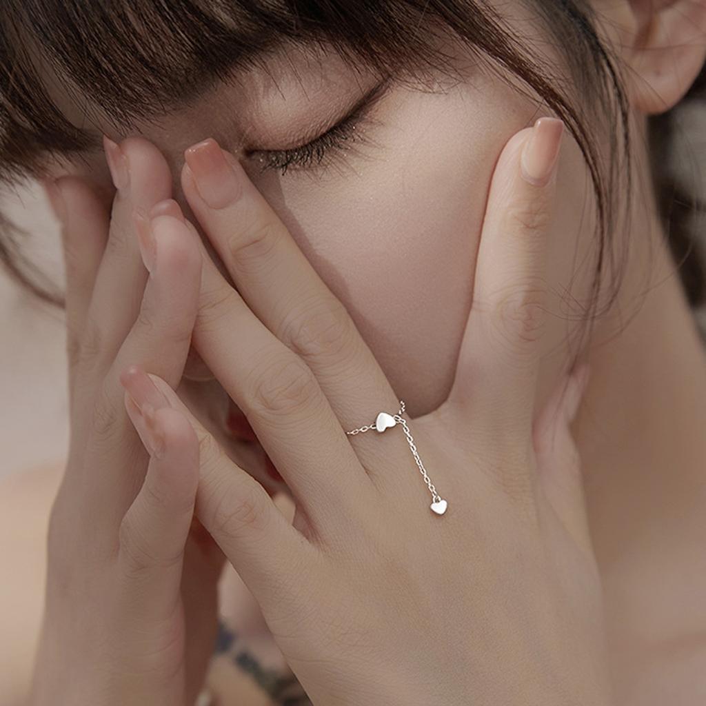 Heart Chain Ring Elegant Charm Rings Finger Gift For Women Adjustable Ring