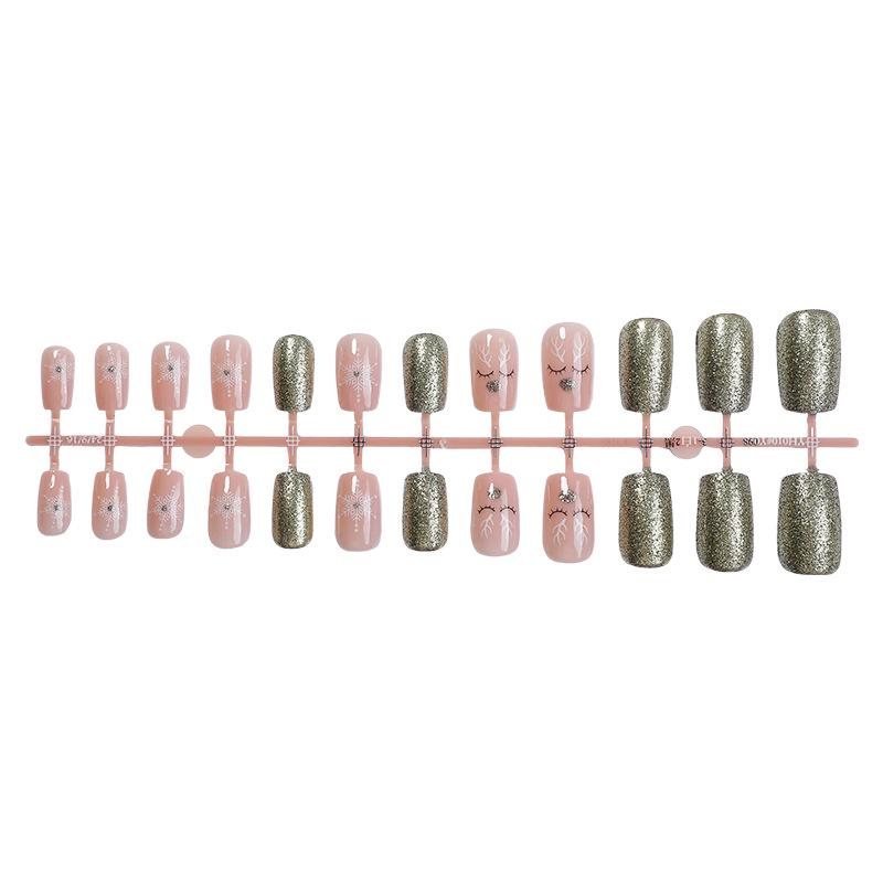 

Christmas Reindeer & Snowflake Glitter Press-On Nails - 24 pcs