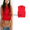 Spring and Summer New Women's Clothing Button Decoration Minimalist All-Matching Lapel Sleeveless Knitting Vest Short Top 9598026
