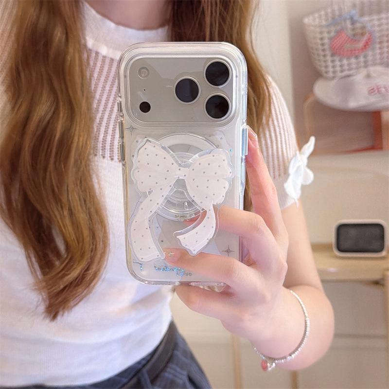 Luxury Rhinestone Bow Magnetic Phone Case for iPhone 17/16 Pro Max/15/14