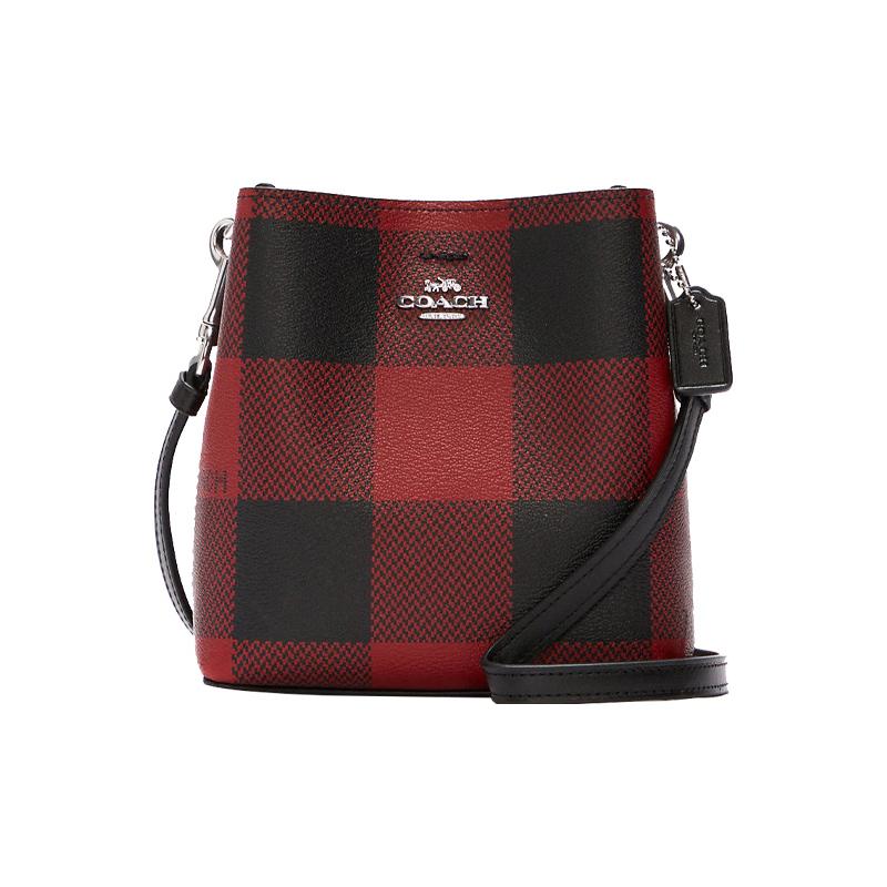 

COACH Town 16 British Style Pattern Snap Canvas and Leather Crossbody Bag Small Women s Black Red чорний