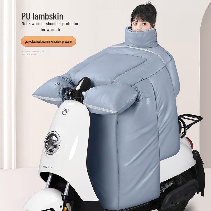 Winter Fleece-Lined Waterproof Leather Windshield Cover for Electric Vehicle and Motorcycle.