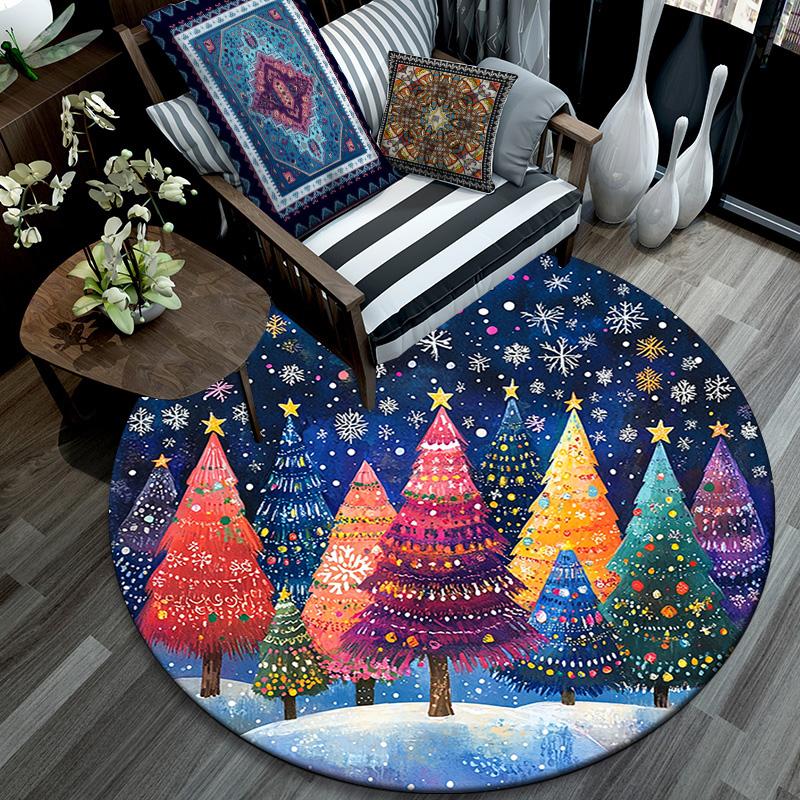 Winter Forest Round Area Rug,Carpet Rug for Living Room Bedroom Sofa Playroom Decor,Non-slip Floor Mat