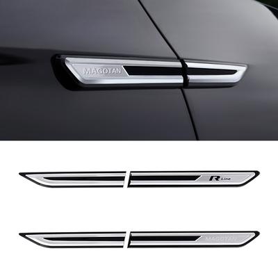 4 pièces(1 paire) Autocollants d'aile de garde-boue de voiture Logo R Line ABS Lettre Magotan Mot Emblème de porte Badge Pour VW Magotan B8 Style Rline