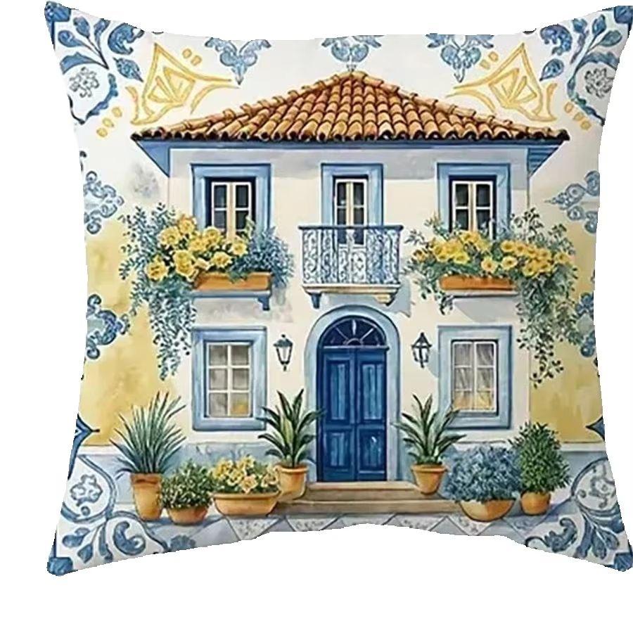 pc Mediterranean Lemon Pie House Pillow Cover D DoubleSide Print Polyester Cushion Case for Dining Room Farmhouse Summer Bi