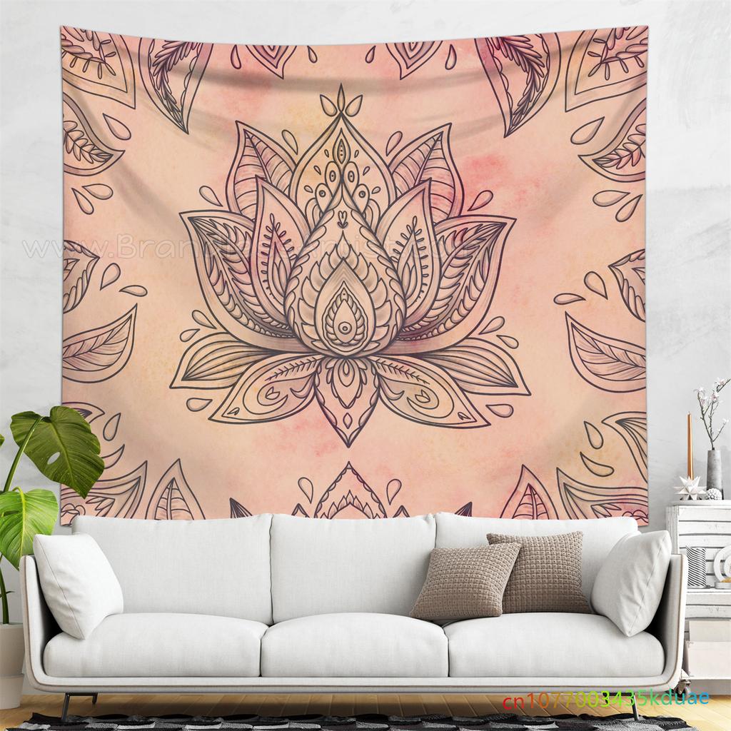 Lotus Tapestry Spiritual Mandala Flower Wall Art Tapestry Indian Yoga Wall Hanging Dorm Room Decor Background Cloth Bohemian