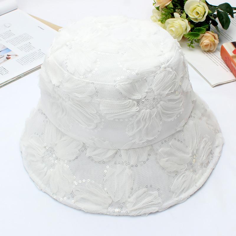 Lace Flower Fisherman Hat for Women, Summer Sun Protection, Glitter Wide Brim Hat