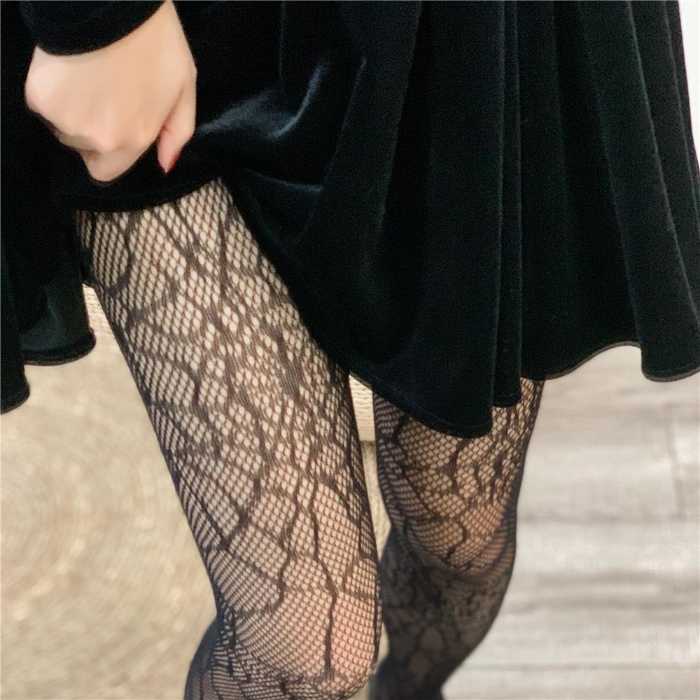 Spring Summer Thin Party Club Pantyhose Dark Hollowed Out Fishnet Stockings Women Gothic Spider Web Fish Net Black Silk Tights