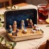 PVC Christmas Nativity Set Mini Size Horse Trough Design Resin Scene Figurine Tin Box Packaging Christmas Scene Figurine