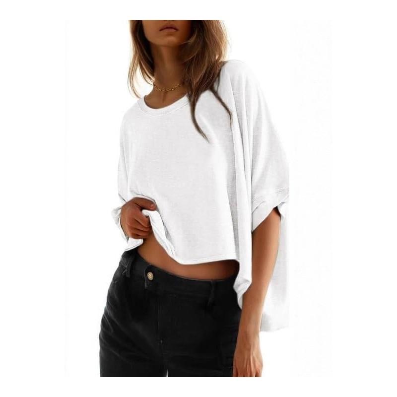 Casual Loose Fit T Shirt With Batwing Sleeves And Splice Detailing For Everyday Wear