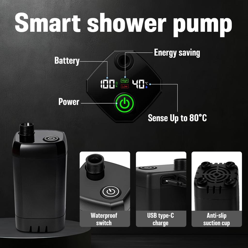 Portable Camping Shower with 6000mAh Gallon Folding Filtered Shower for Car Bathing Outdoor Camping Shower Pump Battery, 5.3 Bucket, Head, Hiking/RV,