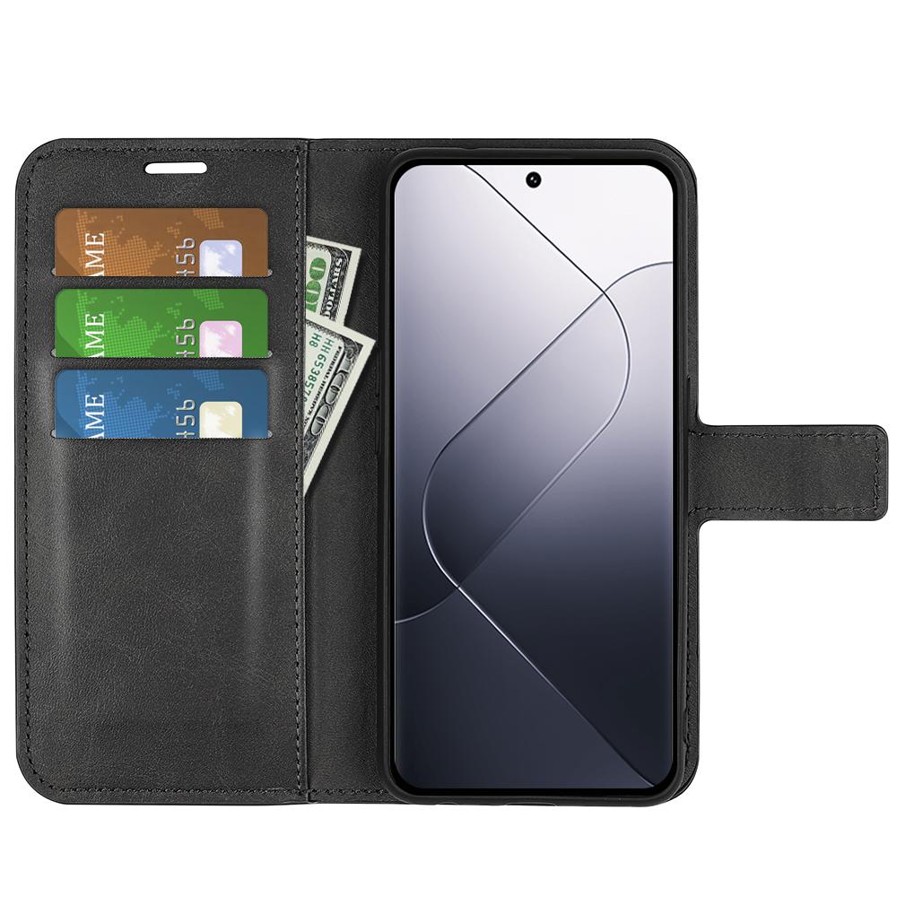 

For Xiaomi 14 Case Calf Texture PU Leather Flip Phone Wallet Cover Light Brown