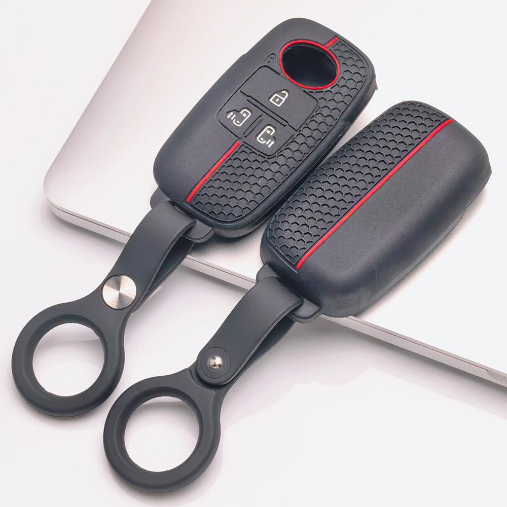 Silicone Key Cover for Toyota Raize Tanto Rex Ativa Daihatsu Rocky Tanto Subaru Rex with Keychain Honeycomb Texture Racing Stripe Smart Key Fob Sleeve