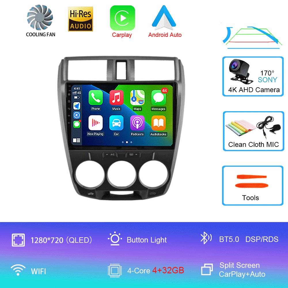 Android 14 Car Radio Carplay Auto GPS For Honda City 2008 2009 2010 - 2014 DSP Multimedia WIFI+4G Head Unit Video Stereo Player