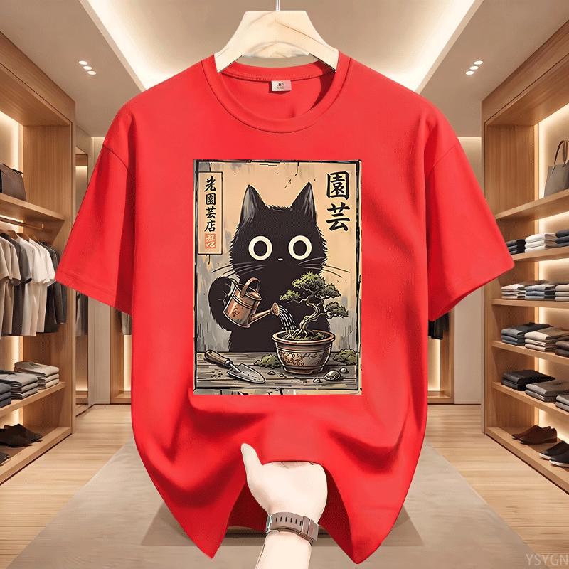 Bonsai Black Cat Tshirt Japanese Style Tee Casual Cotton Short Sleeve Gardening Cat Tees Unisex Unisex Funny Cat Lover Tshirt