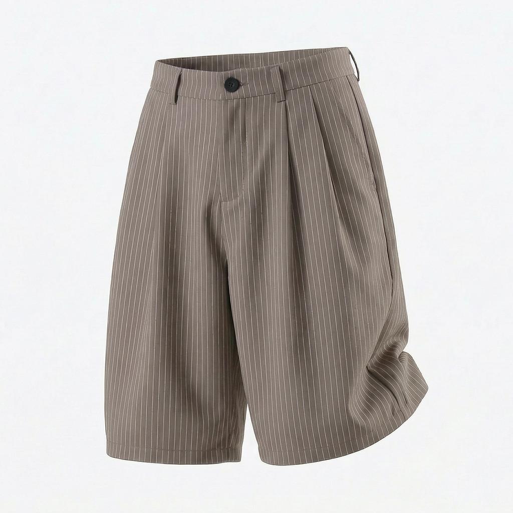 Vintage Striped Men Shorts With Pleated Design For Casual Summer Youth Wear