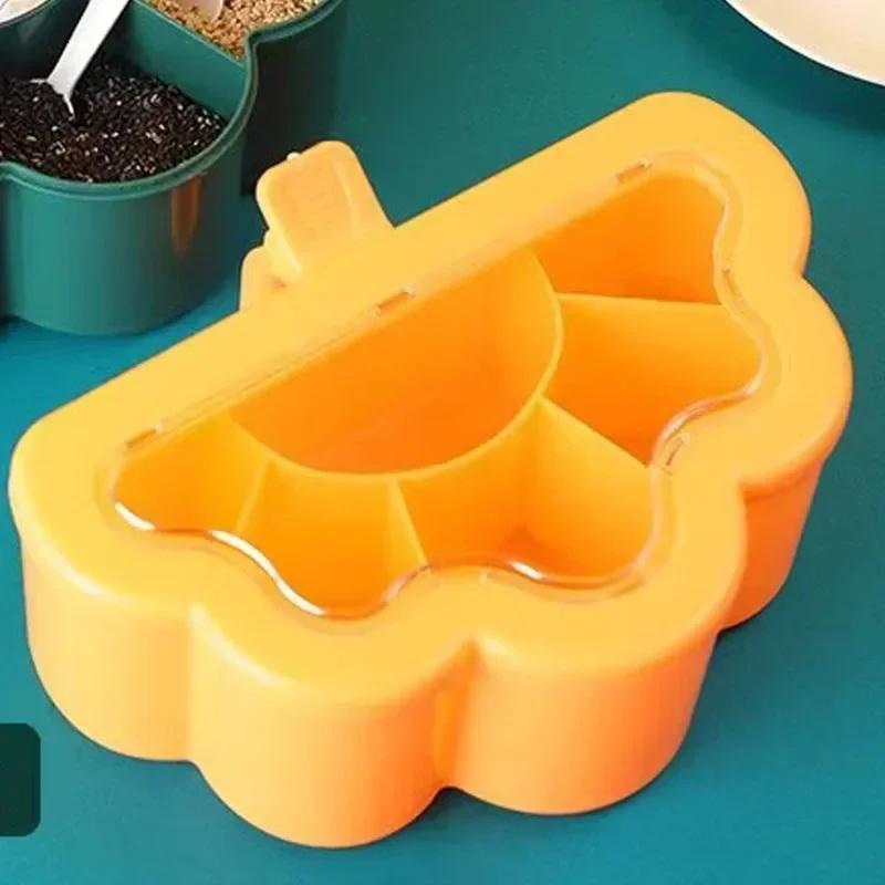 Simple Design Solid Seasoning Box Suitable Cook Food Moisture-proof Seasoning Salt Jar Integrated Multi Grid Kitchen Flavour Box