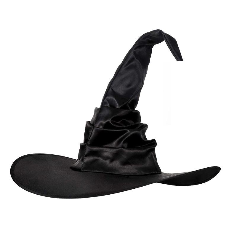 WTEMPO 1PC Black Halloween Pleated Hat Creative Solid Color Party Club Masquerade Ball Curved Hat