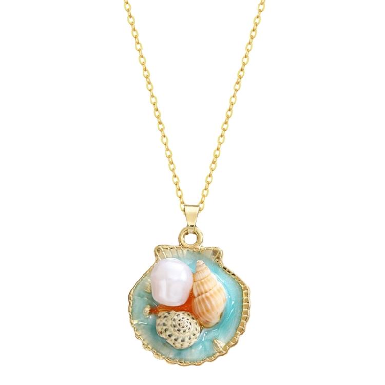 Elegant Oil Painting Bivalve Charm Necklace 10 Multicolored Artistic Designs Thin Metal Mixture Fashion Addition