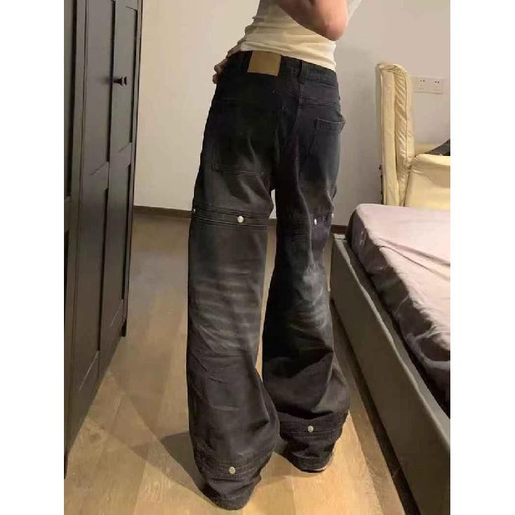 

Джинсовые брюки High Street для мужчин, ретро-состаренные, свободные прямые брюки, спортивные брюки с широкими штанинами, модные 3XL