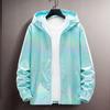 Men Windbreaker Jacket Gradient Colorful Ultra Thin Long Sleeve Elastic Cuff Coat Hooded Sun Protection Jacket Sunscreen Clothing