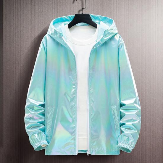 Men Windbreaker Jacket Gradient Colorful Ultra Thin Long Sleeve Elastic Cuff Coat Hooded Sun Protection Jacket Sunscreen Clothing