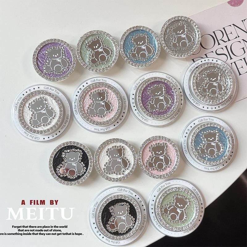 Creative Magnetic Desktop Drama Mobile Phone Airbag Holder Rhinestone Bear Mirror Advanced Sense Ring Female