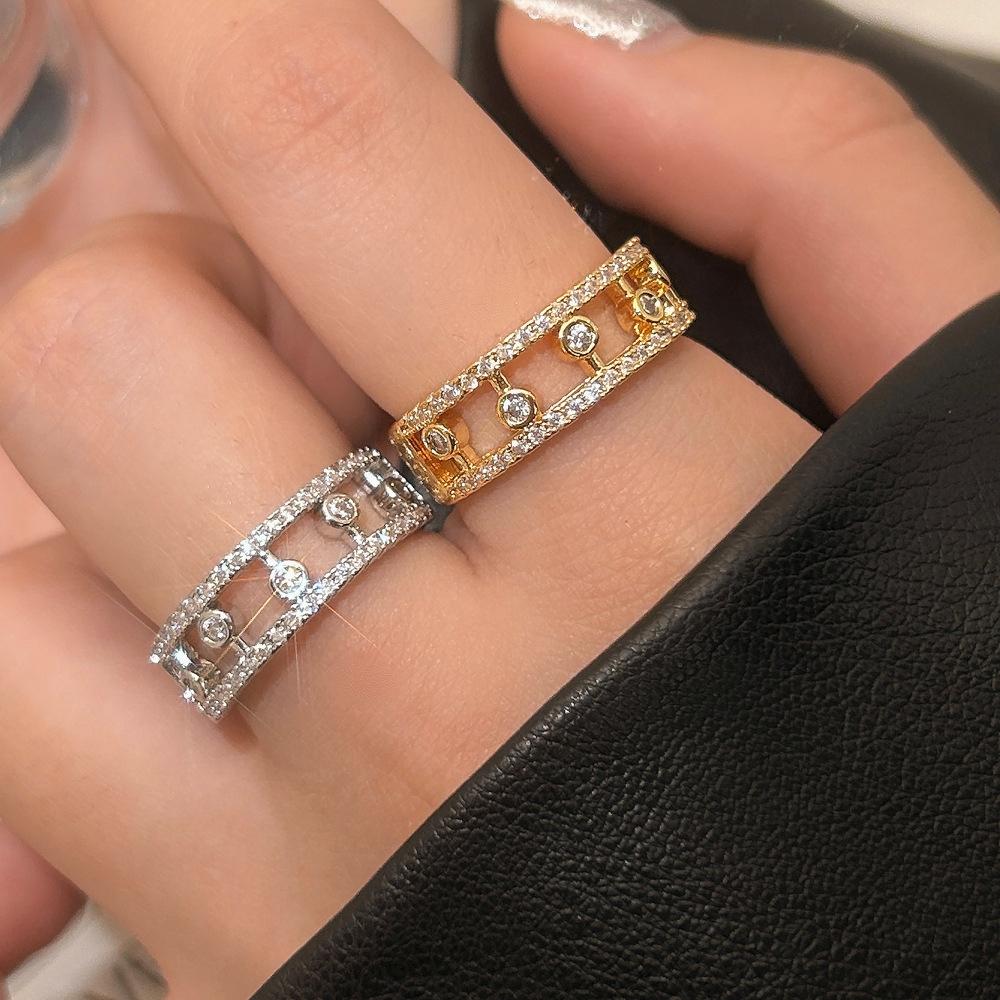 925 Sterling Silver Gothic Hollow Out Square Bridal Cubic Zirconia Open Rings for Women Fashion Student Unusual Jewelry
