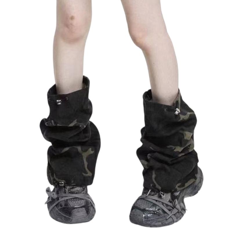 Harajuku Punk Leopard Layered Ruffle Leg Sleeves for Women Aesthetic Ties Bandages Leg Warmers Flared Boot Cover Socks