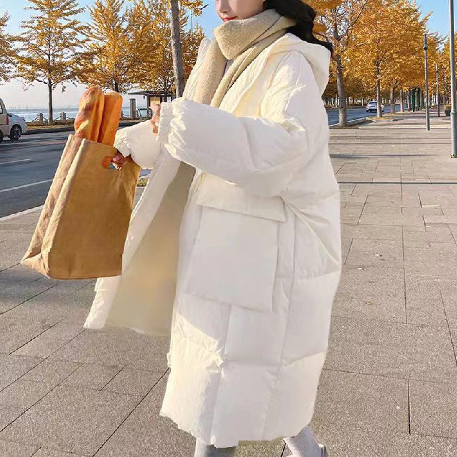 

Пуховик из хлопка женский длинный с капюшоном Parker женская хлопковая куртка средней длины облегающее теплое пальто зима S бежевый