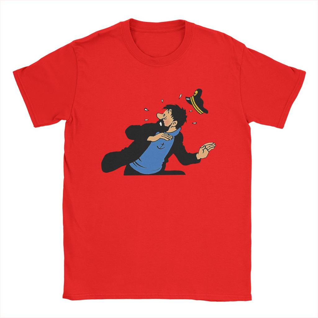 Captain Haddock T Shirt Men Cotton Unique T-Shirts Crewneck Cartoon Tee Shirt Short Sleeve Tops Gift Idea