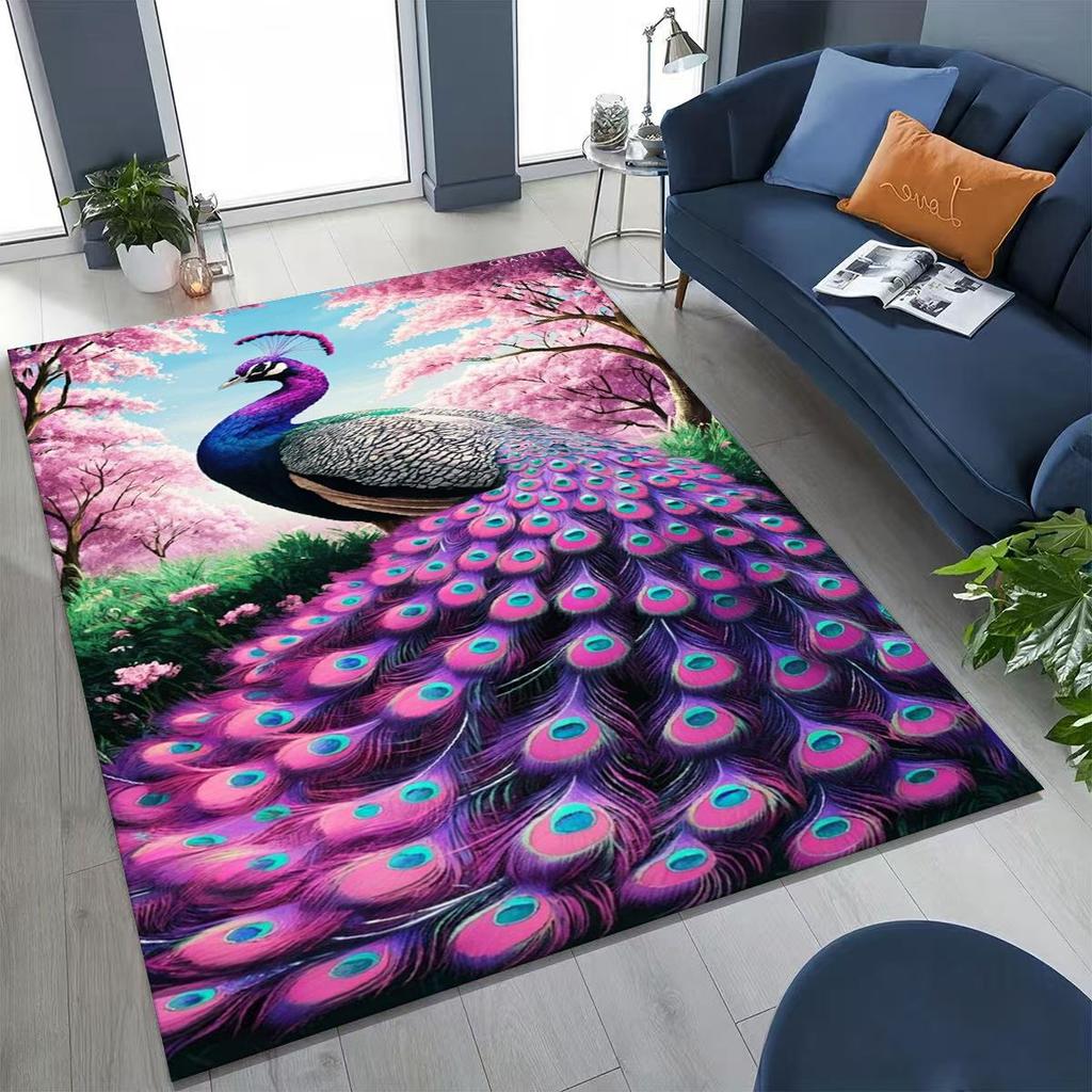 3D Colorful Peacock Romantic Birds Rug for Bedroom Living Room Sofa Home Doormat Decor,Larger Kid Play Non-slip Floor Mat