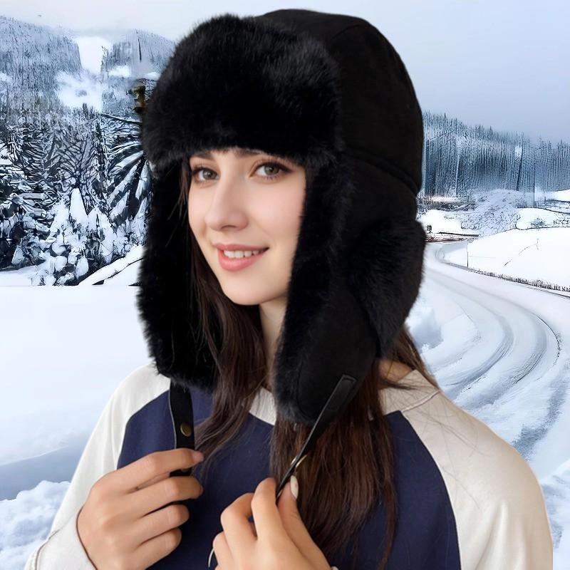 Womens Winter Fleece-Lined Suede Velvet Beanie Hat With Ear Protection Windproof Warm Cycling Skiing