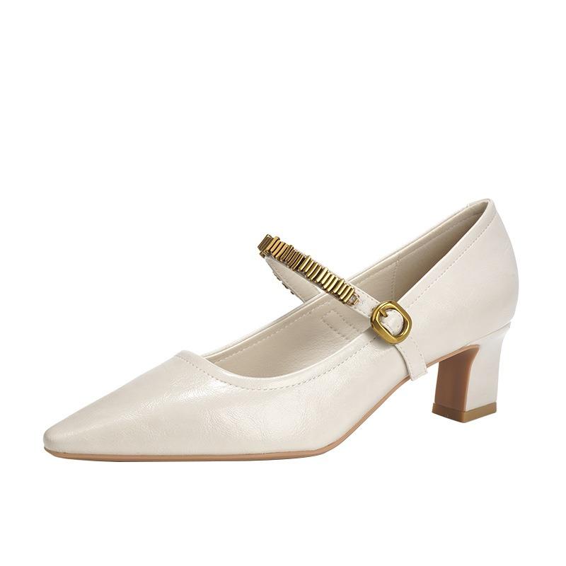 Retro chain word with versatile square head temperament high heels women's thick heel single shoes spring and autumn