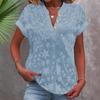 Women's Summer Floral V-Neck Blouse Casual Short Sleeve Button T-Shirt