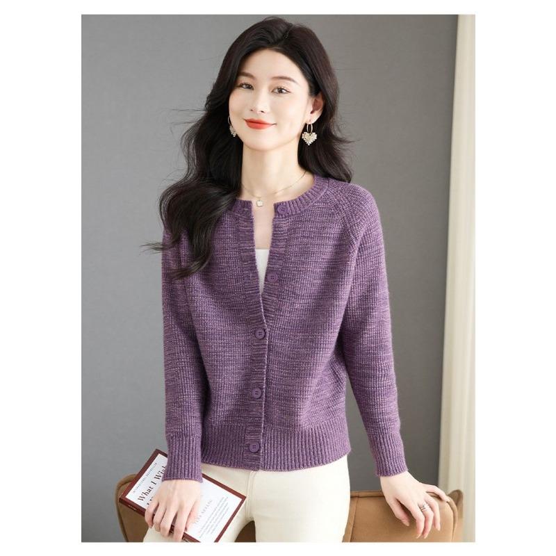 Dámský jednobarevný kardigan s kulatým výstřihem, volný pletený svetr, bunda na knoflíky, s dlouhým rukávem, ležérní elegantní top