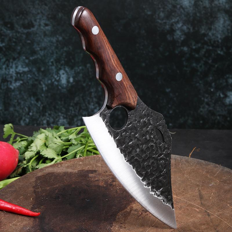 7 Inch Heavy Knife with Finger Hole Kitchen Knives Cleaver Meat Fish Chop Vegetables Butcher Knives Wood Handle Stainless Steel