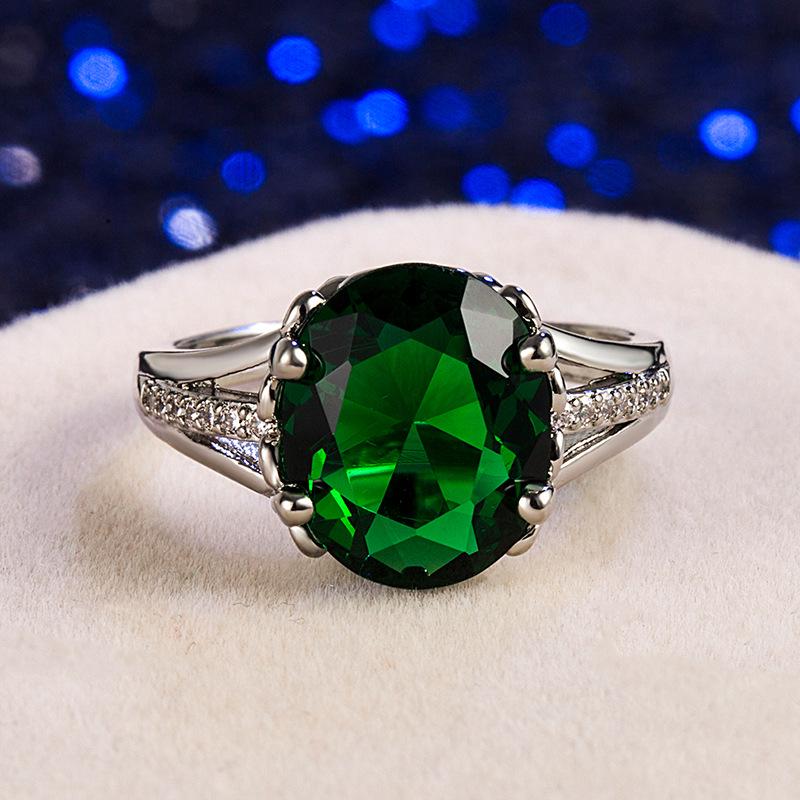 Emerald and Diamond Fashion Ring with S925 Silver Plating
