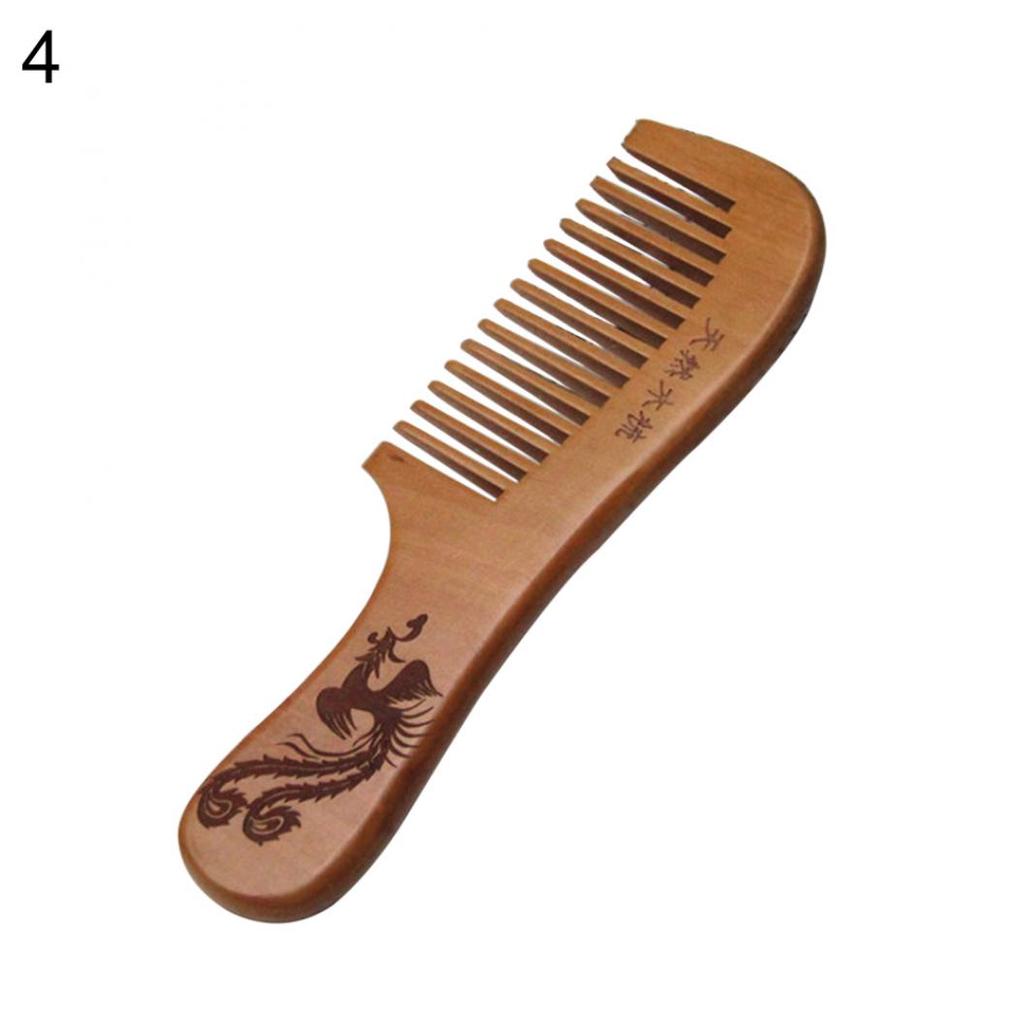 Dragon Phoenix Engraved Peach Wood Healthy Massage Anti-Static Hair Care Comb