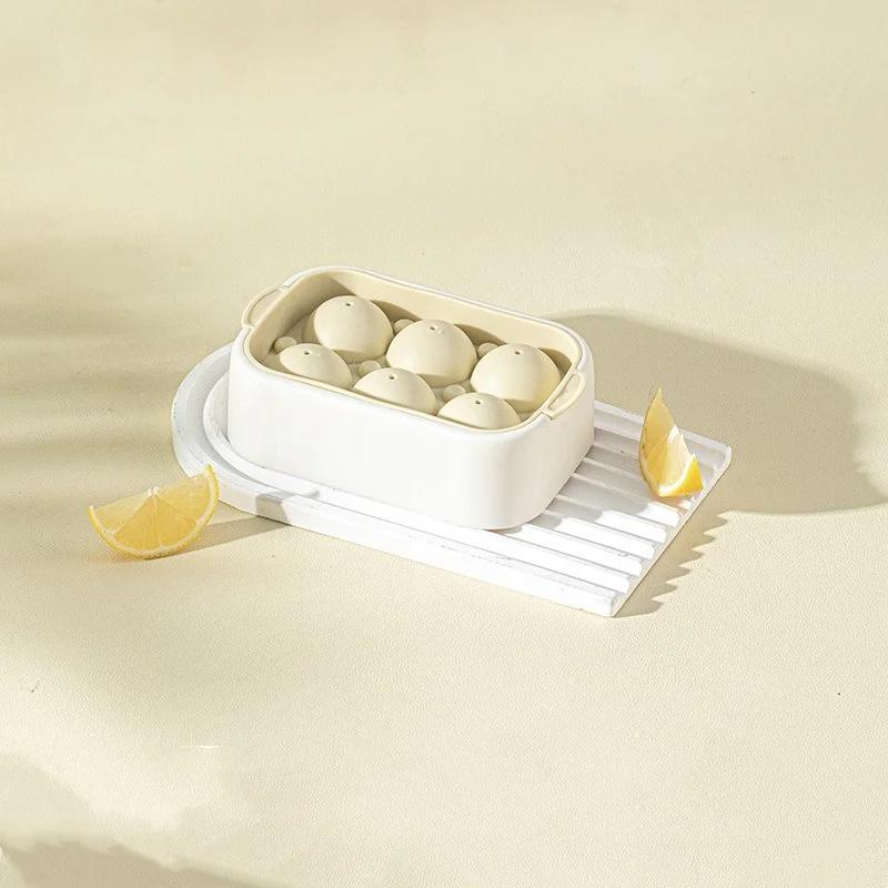 Home 6-cell Round Ice Cube Mold with Lid Summer Cooling Juice Drink Whiskey Ice Ball Maker Kitchen Gadgets PP Ice Cube Tray