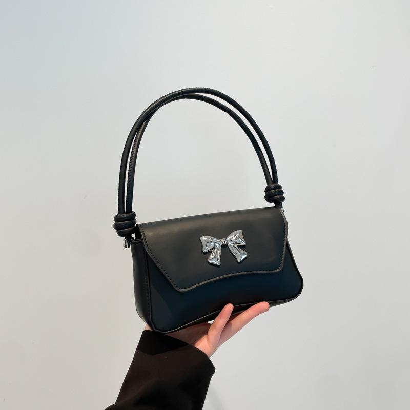 2025 solid color summer new simple fashion bow casual commuting French underarm shoulder messenger bag bag women