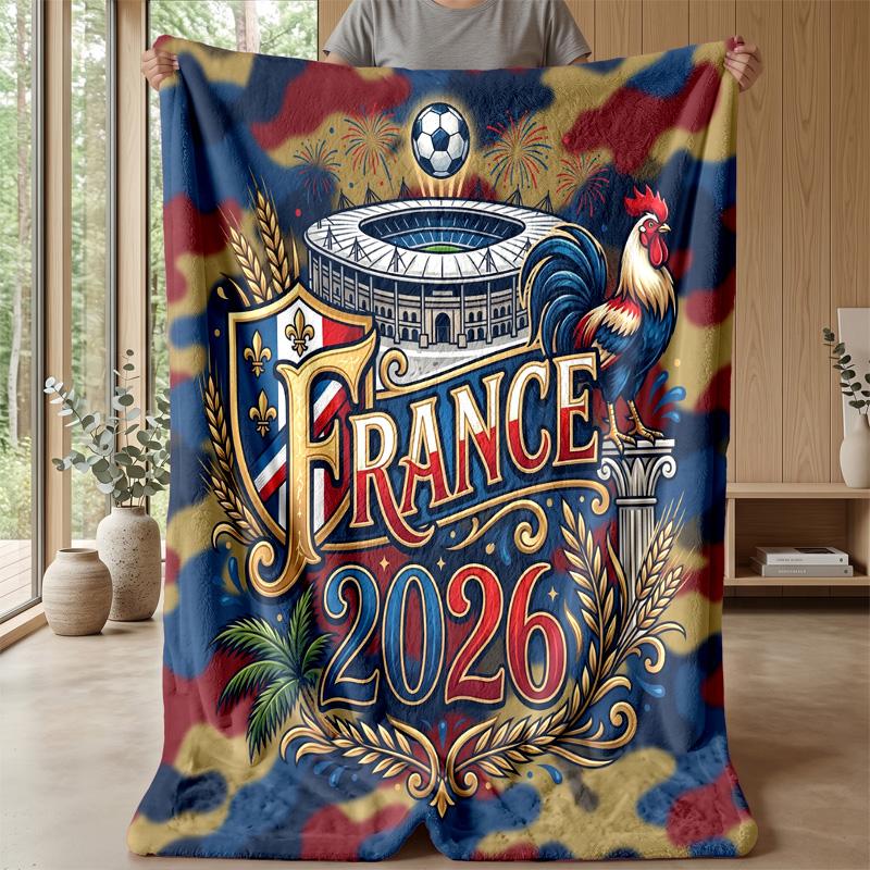 France Football Printed Flannel Blanket Skin Friendly Warm Decorative Throw for Indoor Couch Bed Daily Use