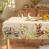 Vintage Easter Bunny Eggs Tablecloths Holiday Party Decor Spring Floral Rectangle/Round Table Cover Easter Decorations for Home