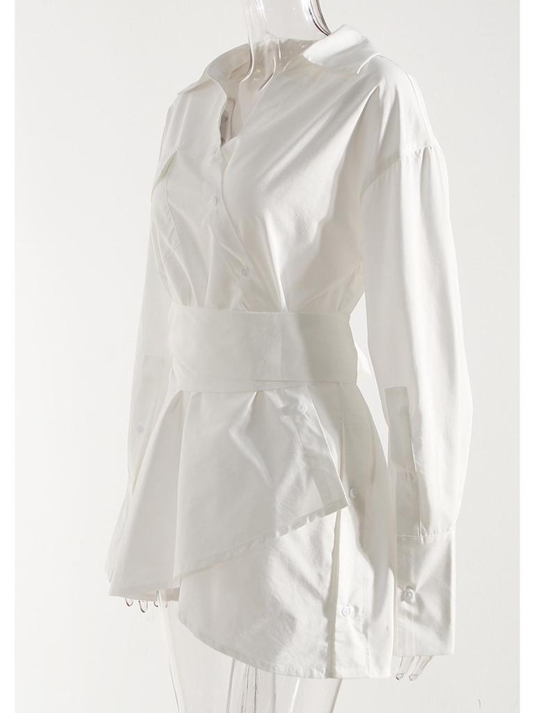Retro Irregular Waist-Cinched Loose Shirt Dress – Niche European & American Design
