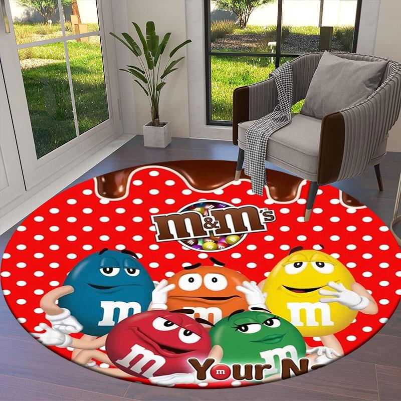 M&M's Custom Name Round Area Rug,Carpet Rug for Living Room Bedroom Sofa Playroom Decor,Non-slip Floor Mat