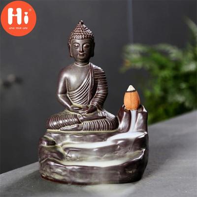 Hi – brûleur d'encens à reflux en céramique, porte-bâton d'encens, Statue de bouddha Maitreya, encensoir en porcelaine, cascade, décoration de maison