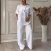 Women Casual Solid V Neck Set Fashion Autumn Spring Two Piece Set Sets Shirt Wide Leg Pant Long Sleeve Suit