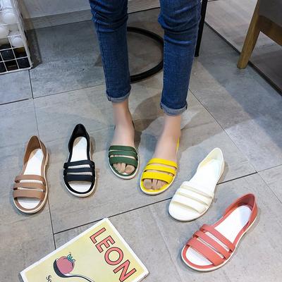Fashion Fashion Open-Toed Slides Shoes for Women Summer Flat Sandals Candy Color Casual Beach Outdoor Female Ladies Jelly Slippers