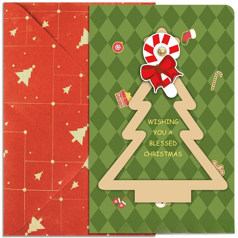 Cartoon Christmas Greeting Card Set Santa Claus Snowman Blessing Postcard for New Year Holiday Party Decoration
