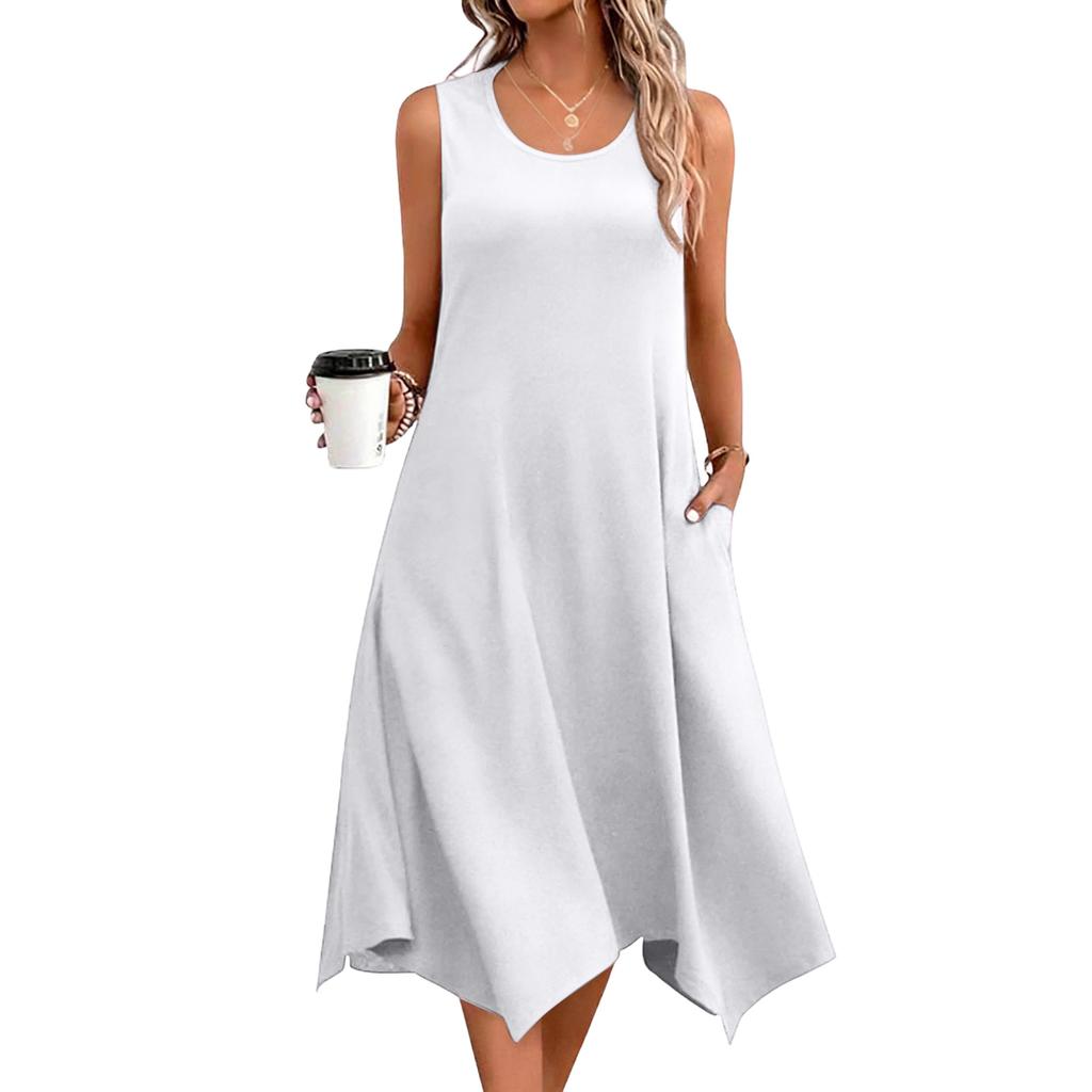 Women's Casual Dress For Summer Tank Dress Loose Beach Dress With Pockets Flare Midi Sundress